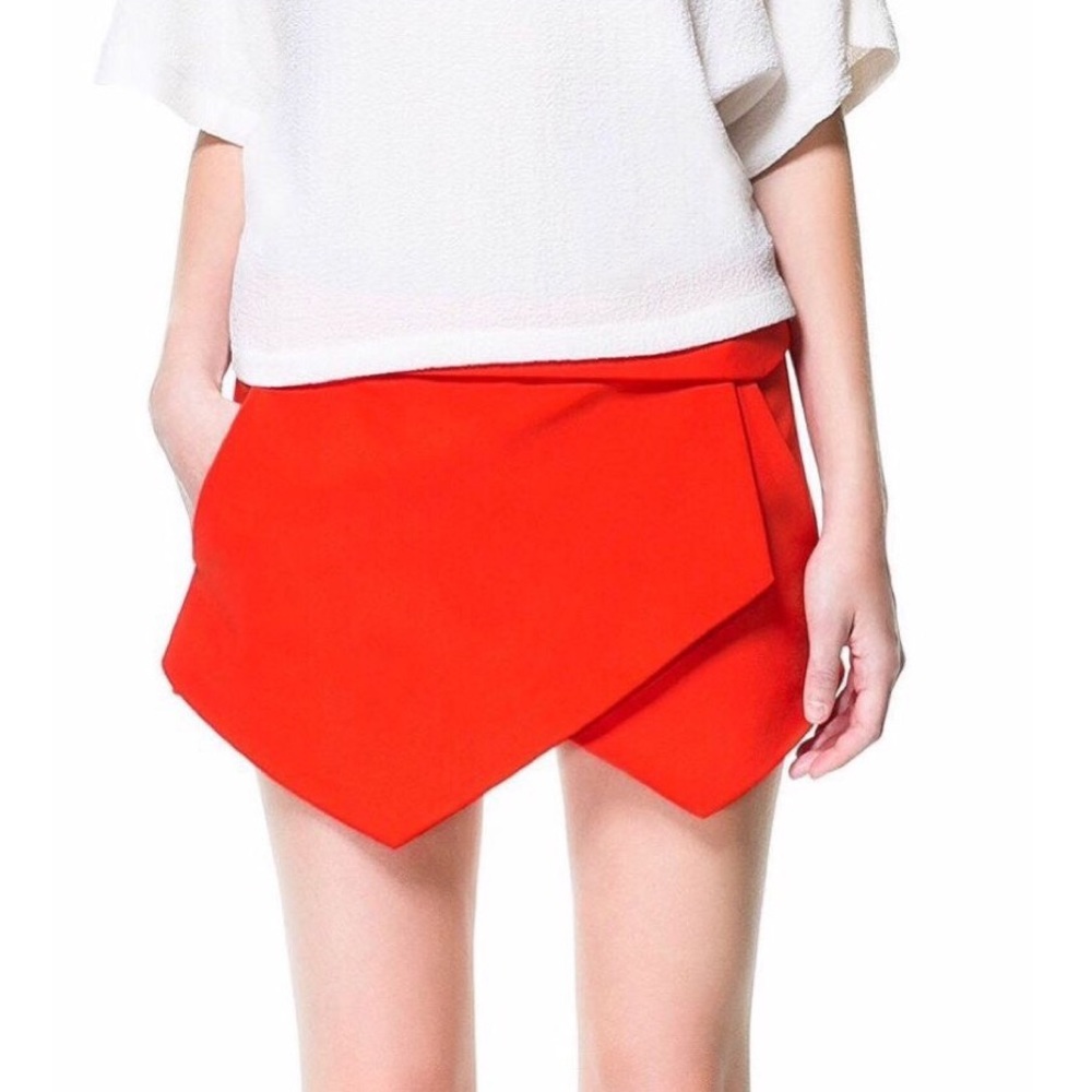 Zara Women’s Red Skort With Asymmetrical Hem